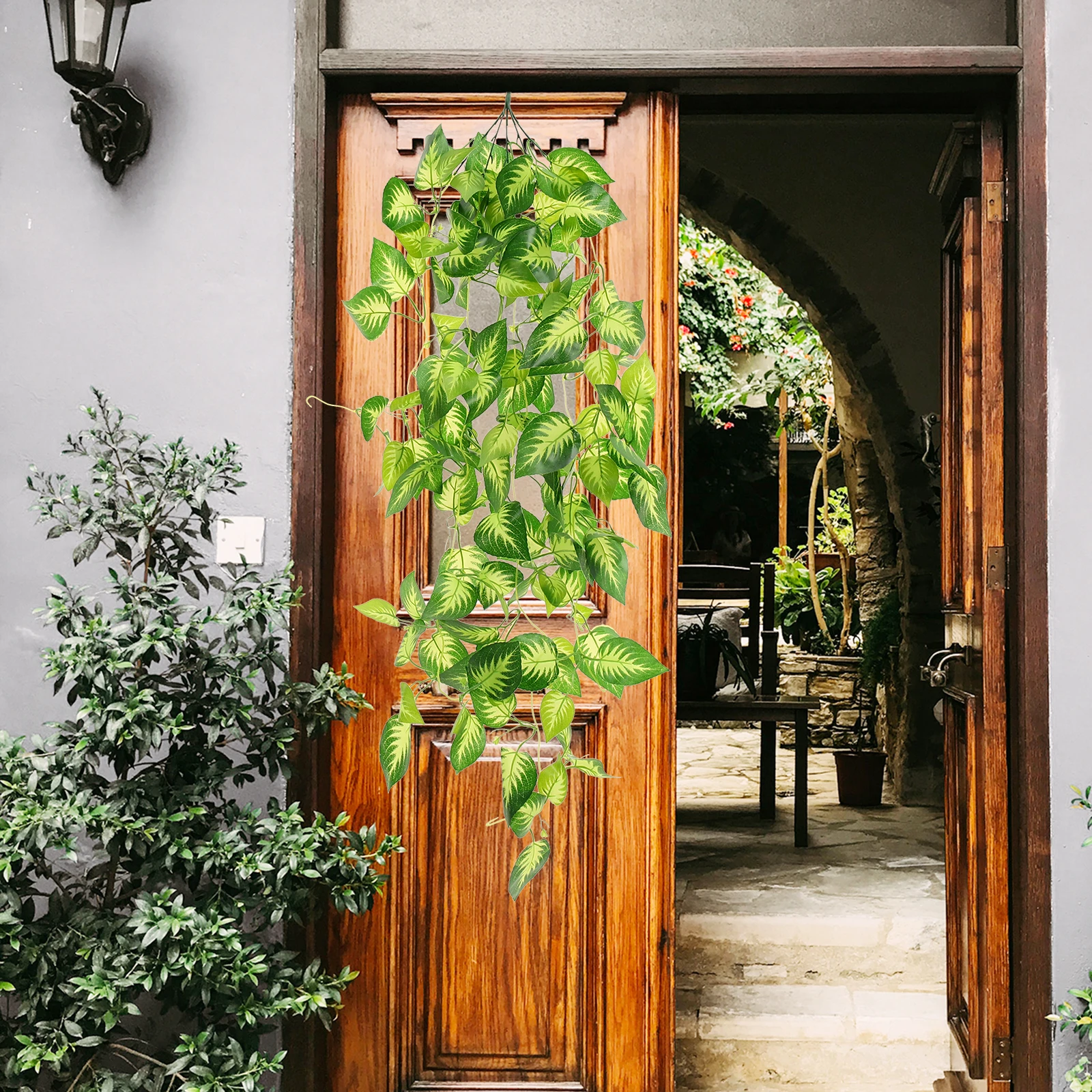 Plantas artificiales colgantes, vid falsa, hojas decorativas, plantas de interior verdes montadas en la pared, Material práctico de larga duración