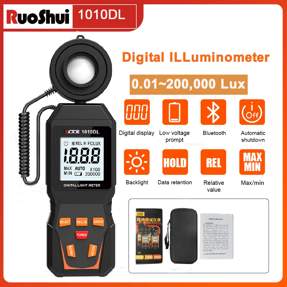 Digital Illuminance/Light Meter,Measure Lights 0.01~200,000 Lux (0.01~20,000 FC) Foot Candles,Par Meter Luxmeter for Plants Lig