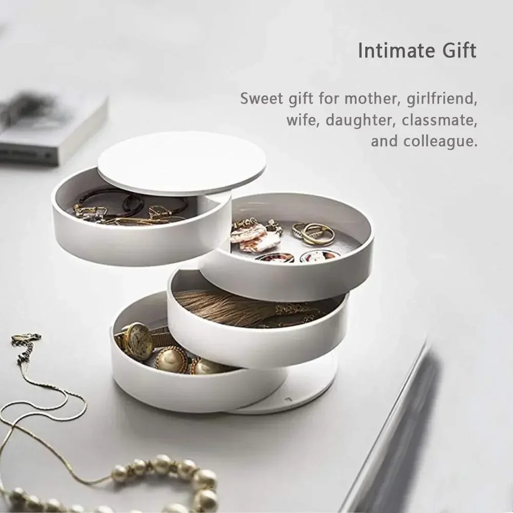 5 Layers Rotating Jewellery Storage Box Women Necklace Desk Organizer Earring Holder Travel with Lid for Ring Bracelet Storage