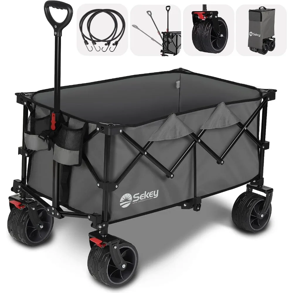 

Foldable Wagon with 330lbs Weight Capacity Heavy Duty Utility Garden Cart with Big All-Terrain Beach Wheels & Drink Holders