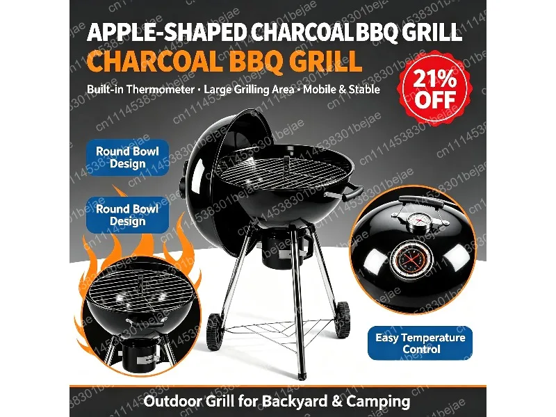 Classic American Charcoal Grill for Outdoor Garden BBQ Parties, Large Family Size, Villa Backyard Cooking
