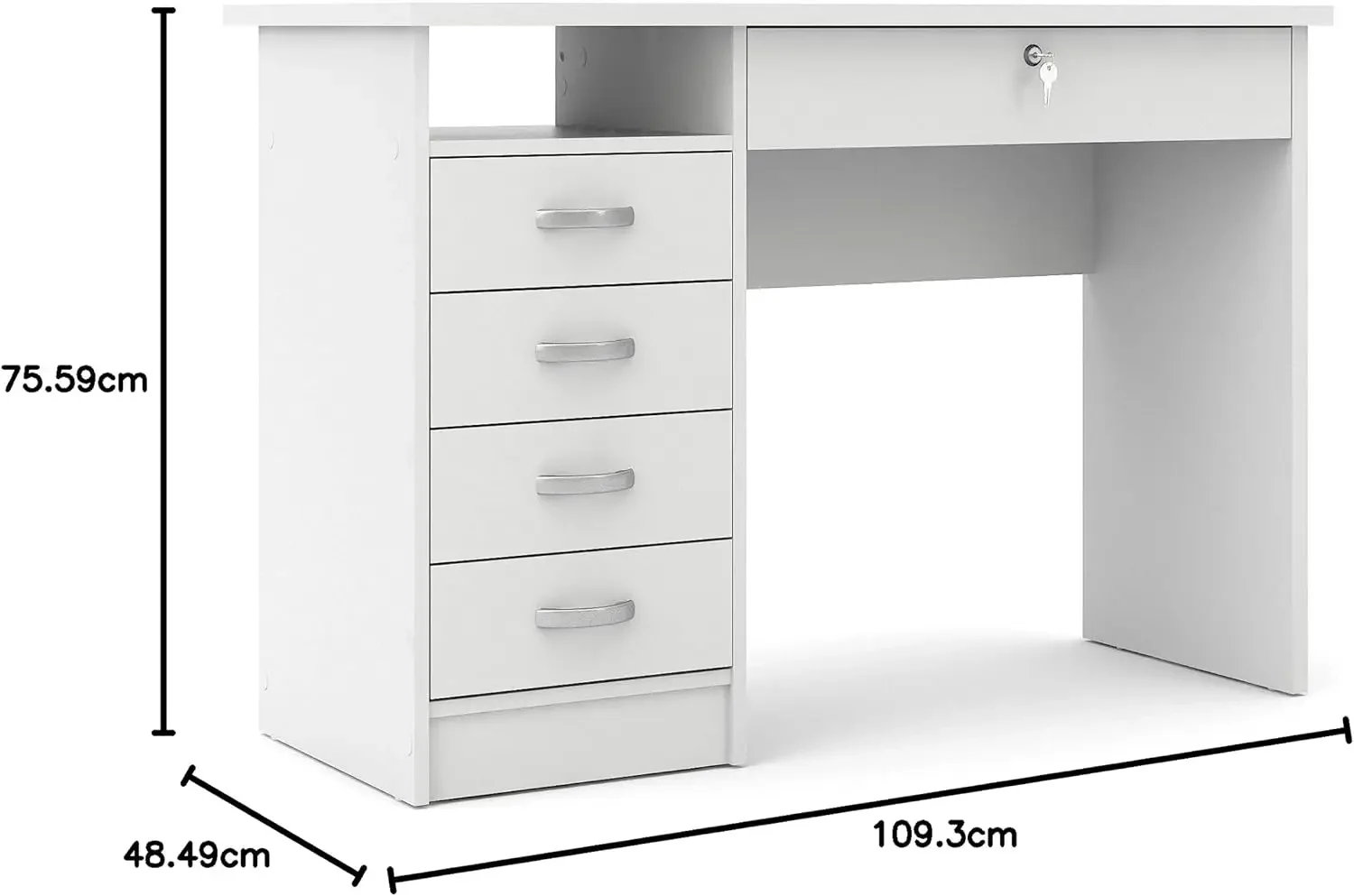 Walden Desk with 5 Drawers, White, office furniture , desks , office table