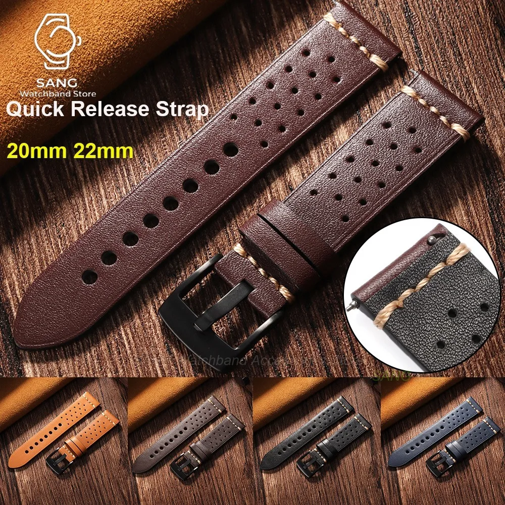 20/22mm Cowhide Leather Watch Straps for Omega for Seiko Quick Release Watchband Business Breathable Porous Bracelet Accessories