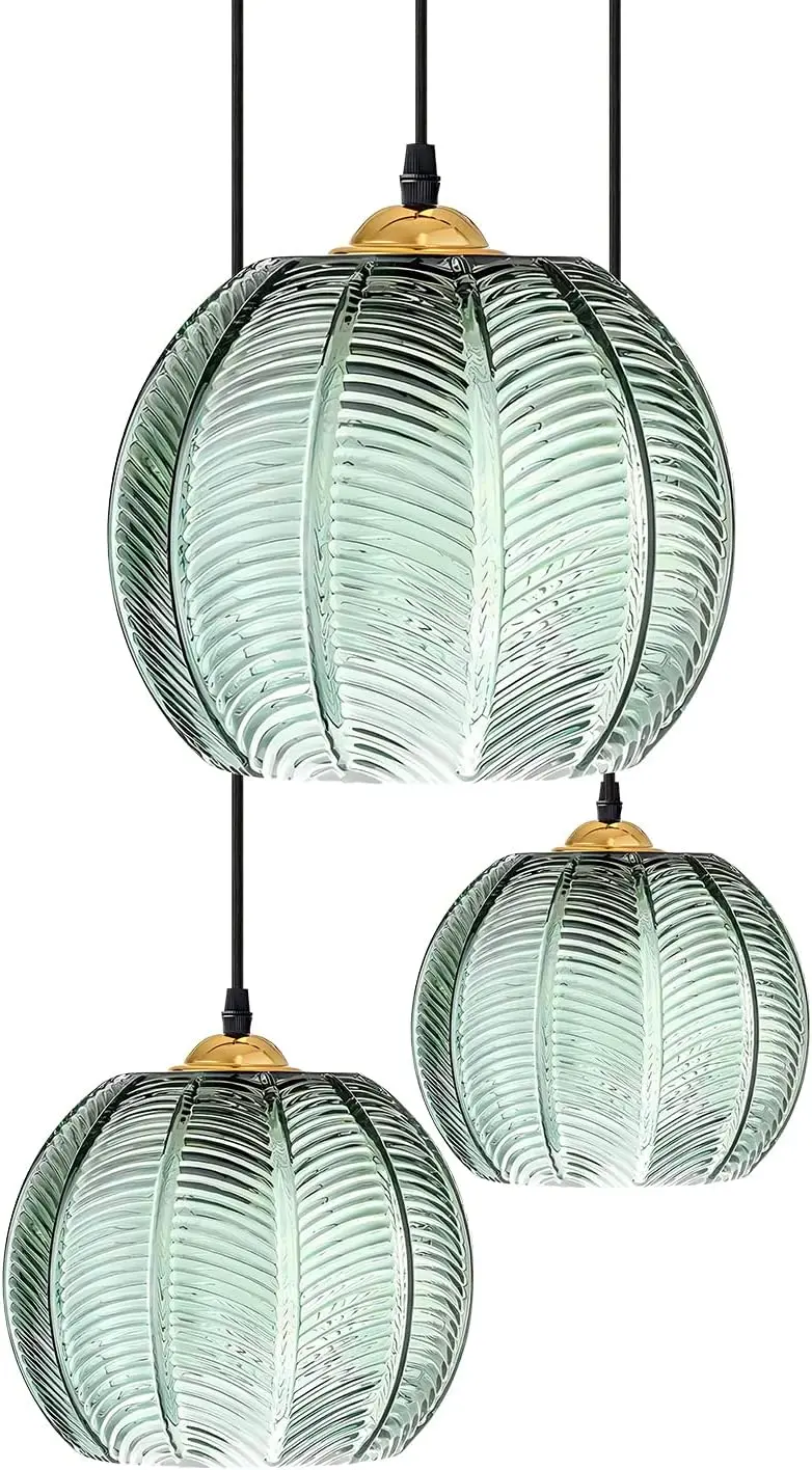 

Modern Green Striped Glass Pendant Nordic Ribbed Glass Chandelier Pendant Green Pumpkin Pendant