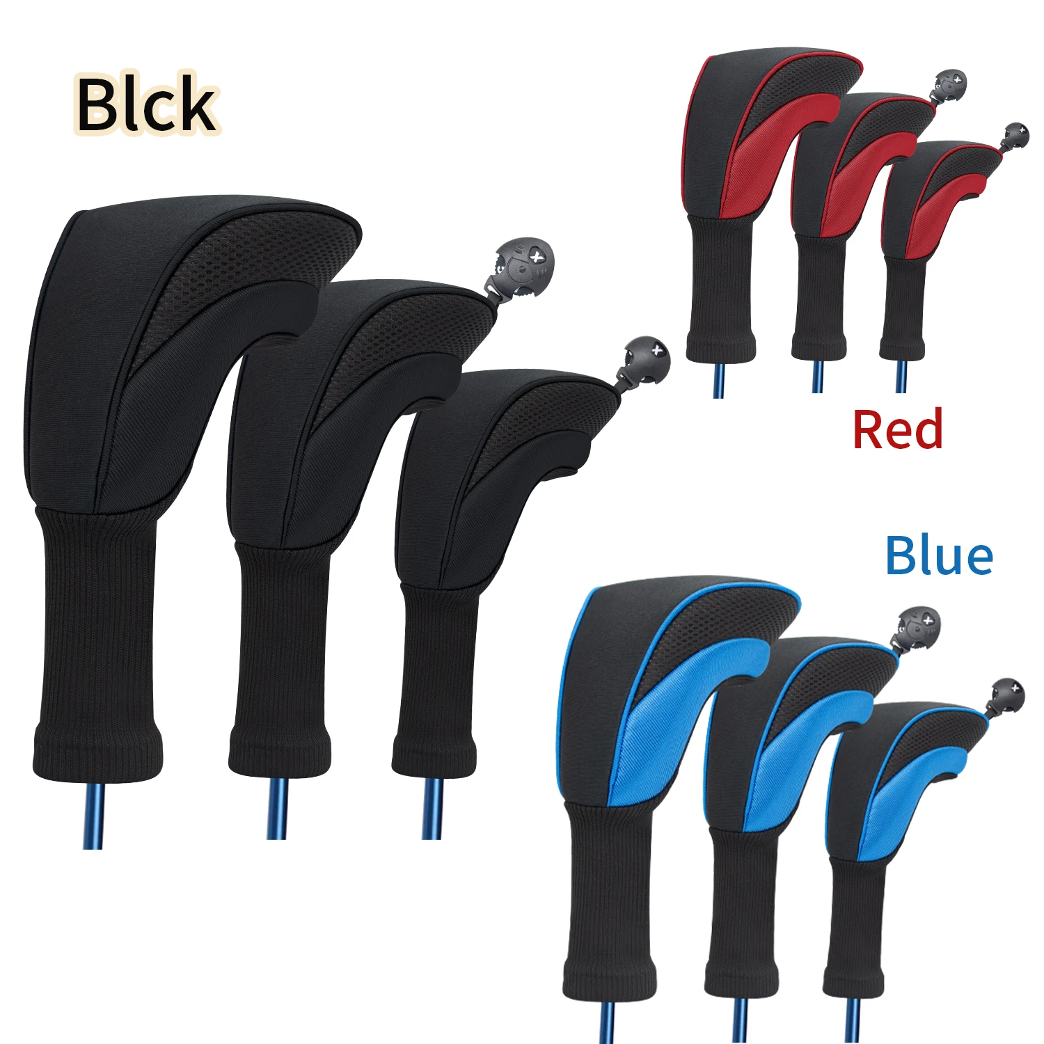 1PC/3PCS Plain Solid Golf Wood Headcover Blue Red Black Optional Durable Golf Club Protector Practical Accessory