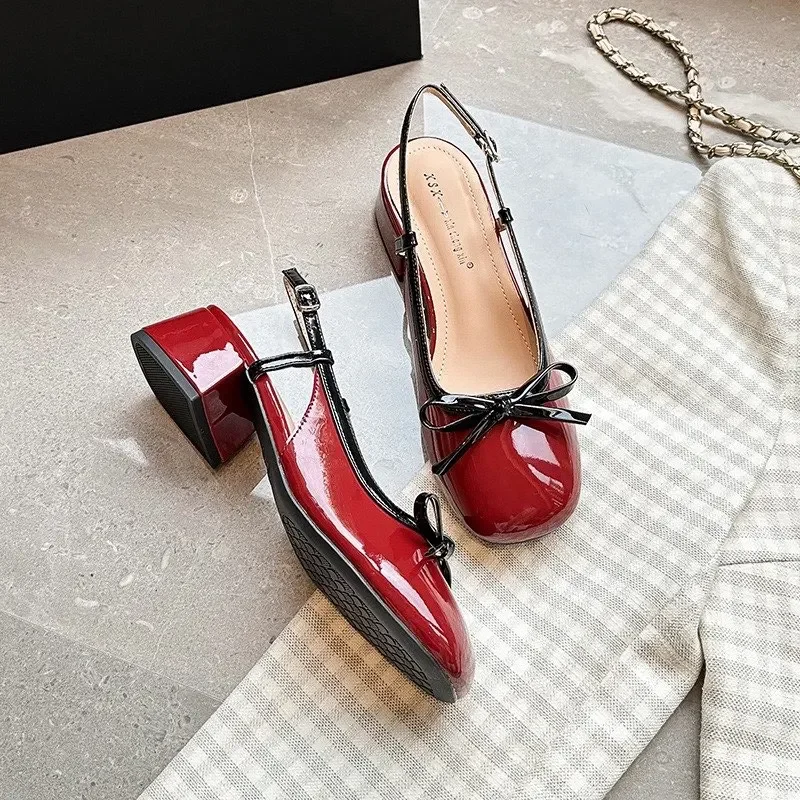 Slingbacks Mary Janes Shoes Female 2024 Women's High Heels Summer Office Pumps Women Butterfly-knot Closed Toe Sandals Women