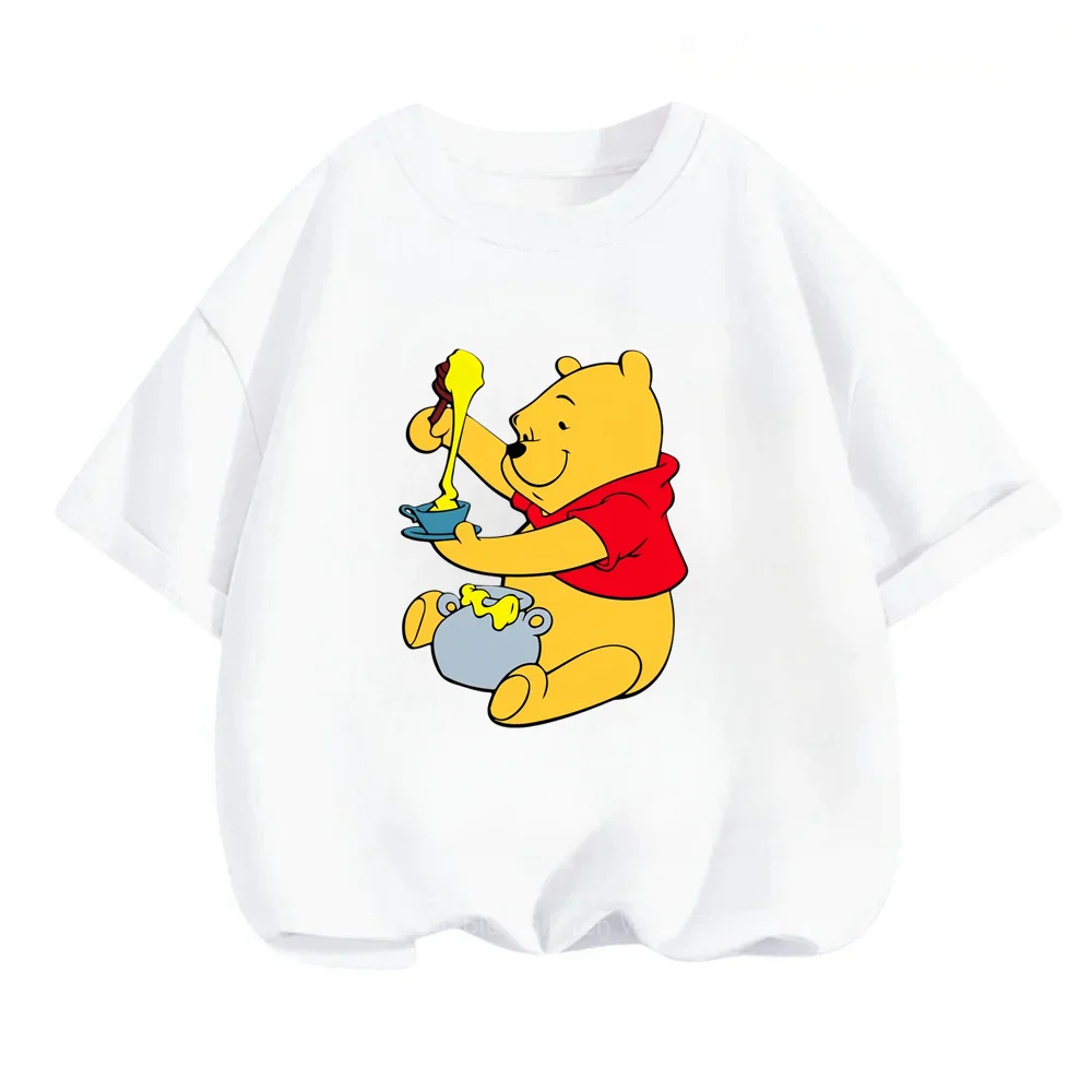 Disney's Summer Collection: Winnie the Pooh Kawaii O-neck Hip-Hop T-shirts Fashionable Soft Apparel for Boys and Girls