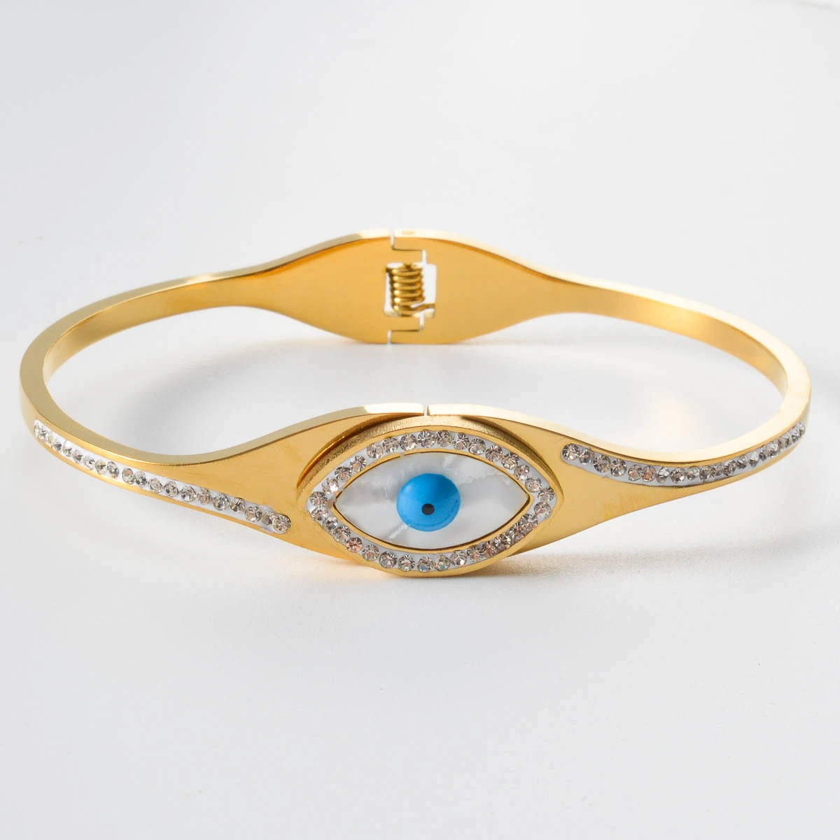 

Turkish Devil Eye Bracelet Blue Eye Ball Stainless Steel Hand Ring Dubai 18K Gold Plated Zirconia Jewelry Wrist Bracelet Gifts