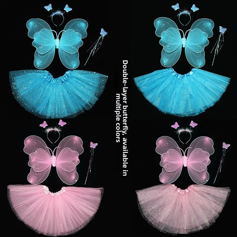 loween Costume Set Fairy  Performance Clothes Girls Princ Skirt  Wings Children's Outfit Polyester Material