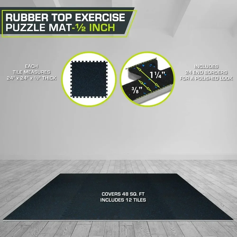 EVA Foam Interlocking Tiles for Home Gym Prote，Rubber Top Exercise Puzzle Mat 3/4-inch, 24 SQFT, 6 Tiles