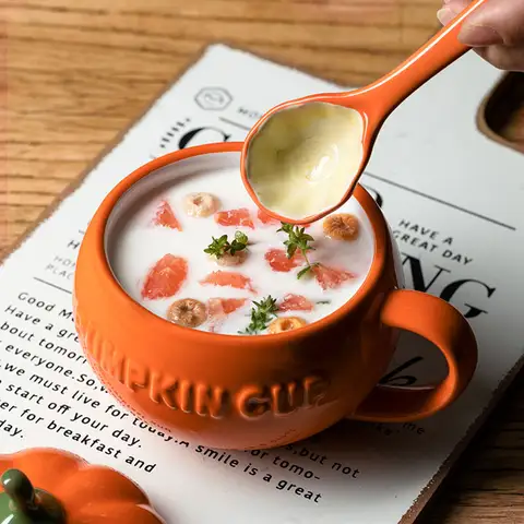 1Set Halloween Pumpkin Casserole Dish Breakfast Egg Soup Bowl  Pumpkin Mug With Lid Pumpkin Ceramic Mug Ceramic Cup With Spoon