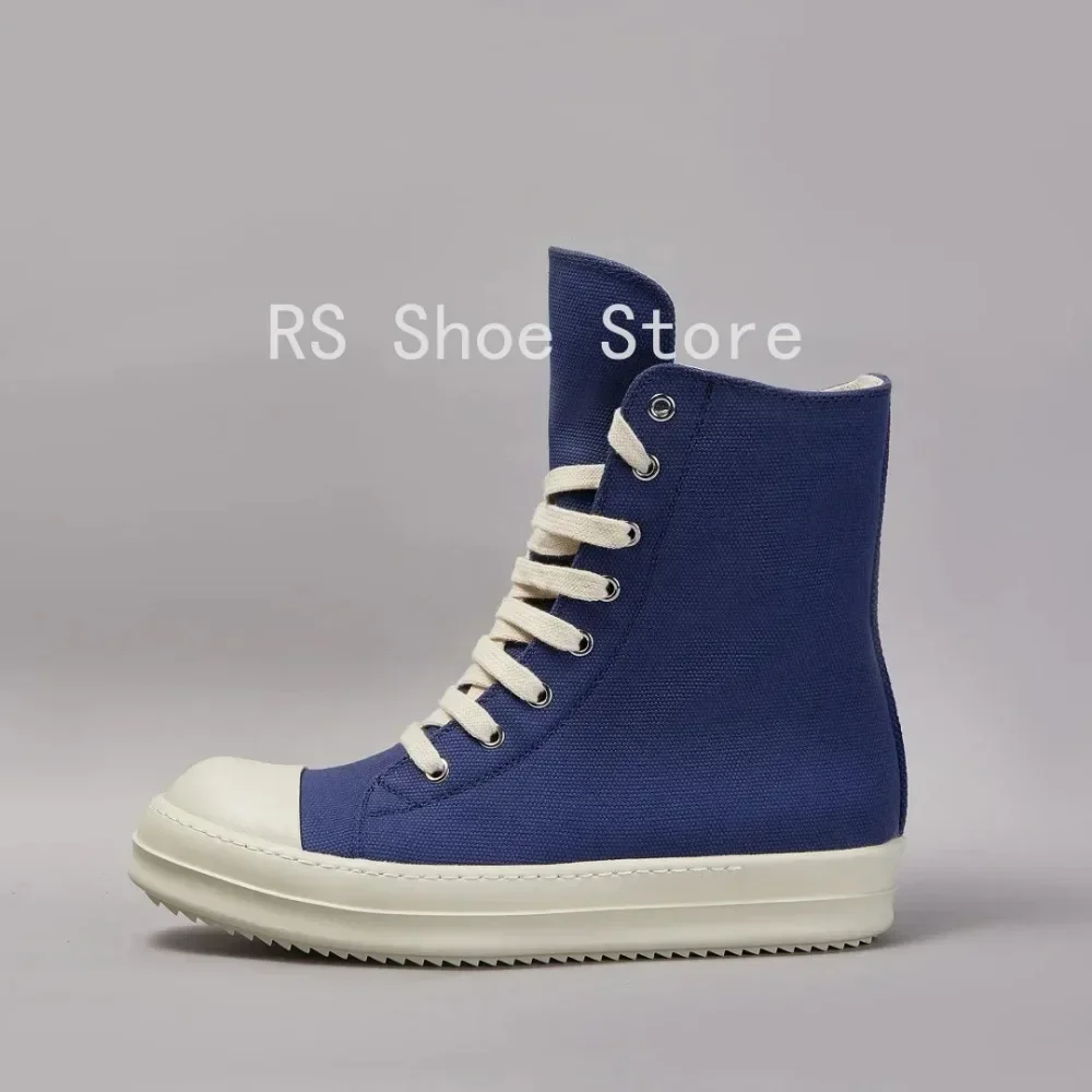 Ro الفاخرة الأزرق قماش عالية أعلى حذاء التصميم الكلاسيكي أحذية الرجال حذاء رياضة التمهيد سستة النساء حذاء من الجلد أحذية رياضية كاجوال