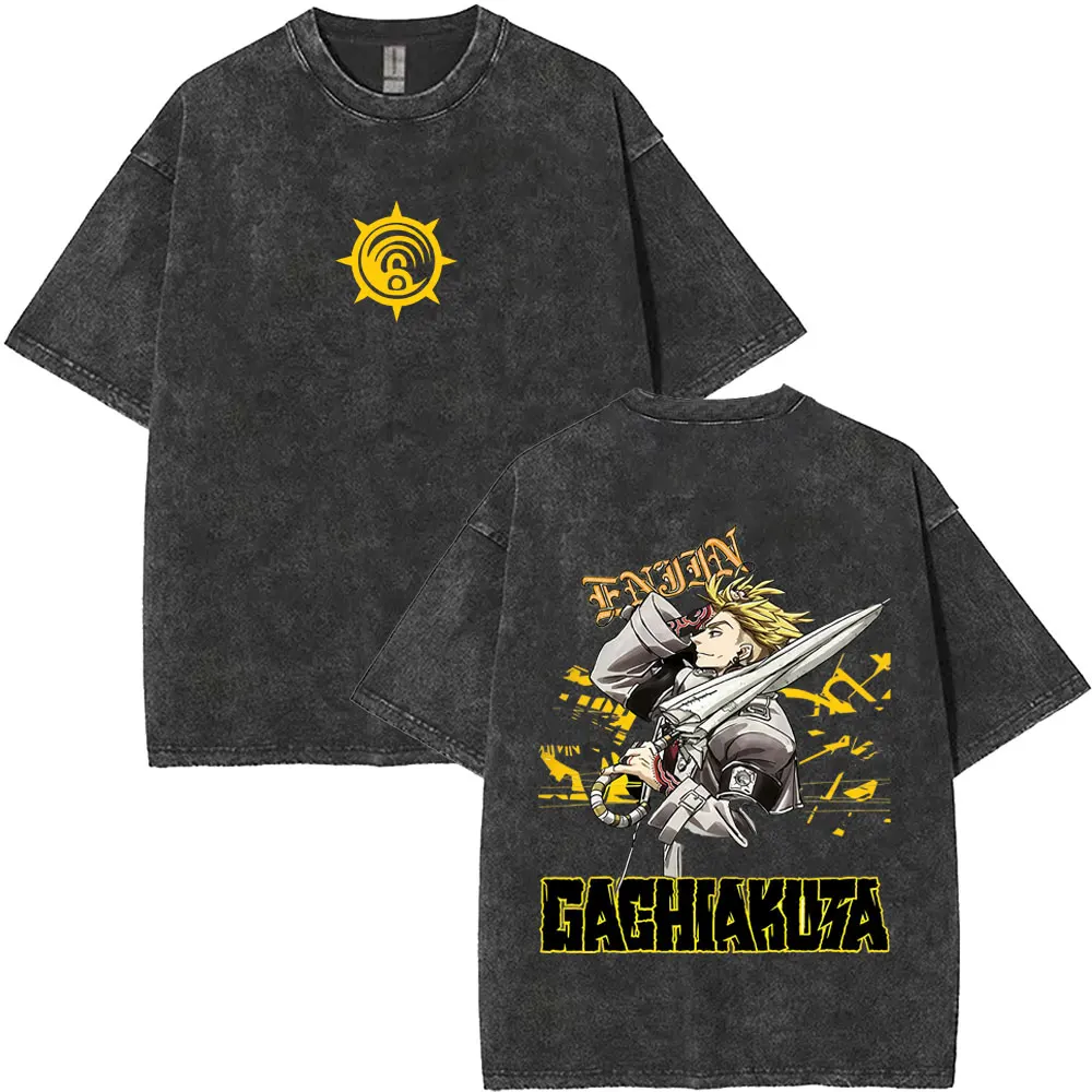 Anime Gachiakuta Enjin Vintage Washed T-Shirts für Männer und Frauen Manga Cosplay Harajuku T-Shirt Herren Mode Lässige Oversize T-Shirts – Detail 6