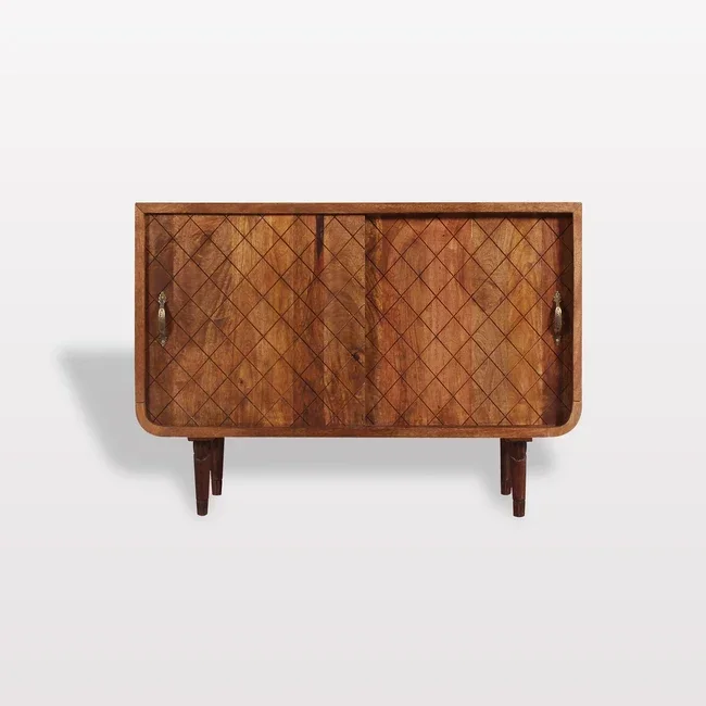 

Modern Geometric Wooden Cabinet Modern Wooden Sideboard with Geo Design Slide Door