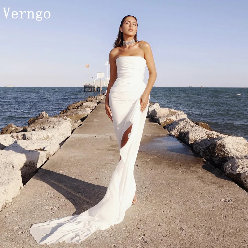 

Verngo Elegant Mermaid Wedding Dress Straplees Lace Up Bridal Gowns Women Romantic Prom Bride Dress Customized