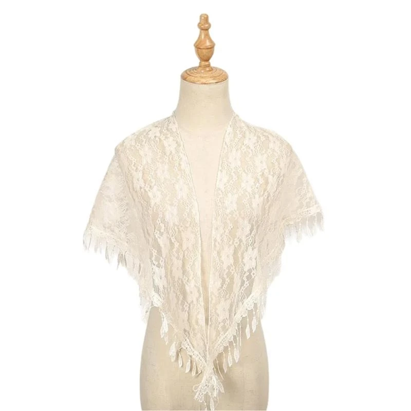 

652F Multiuse Spring Lace Shawl With Delicate Flower Pattern Designs And Fringe Great For Fashion Women Daily Wear and Party