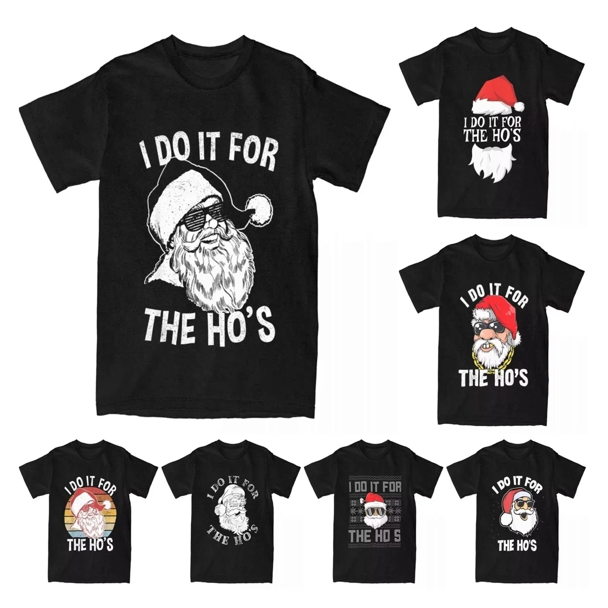 Vintage Funny Santa Retro Santa I Do It For The Ho's T-Shirts Men Cotton T Shirts Fun Christmas Party Tees Classic Clothes