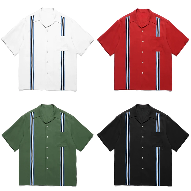 

Colorful Braided Striped Pockets Wacko Maria Short Shirts Men Women Hawaii Beach Loose Clothes