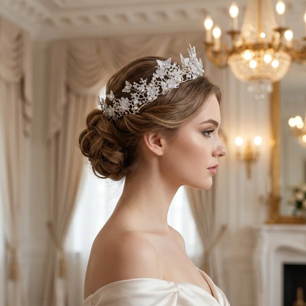 

Luxury Crystal Bridal Tiaras Vintage Sparkling Crystal Butterfly Headpiece Butterfly pattern Elegant Crystal Wedding Tiaras