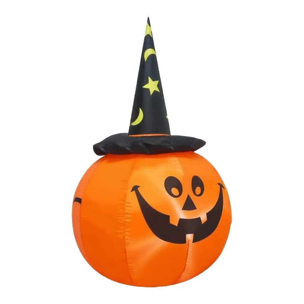 Inflatable Halloween Pumpkin with Witch Hat for Seasonal Porch Setup Built-in Glow Effect 9.8 ft Power Cord US Power Adapter