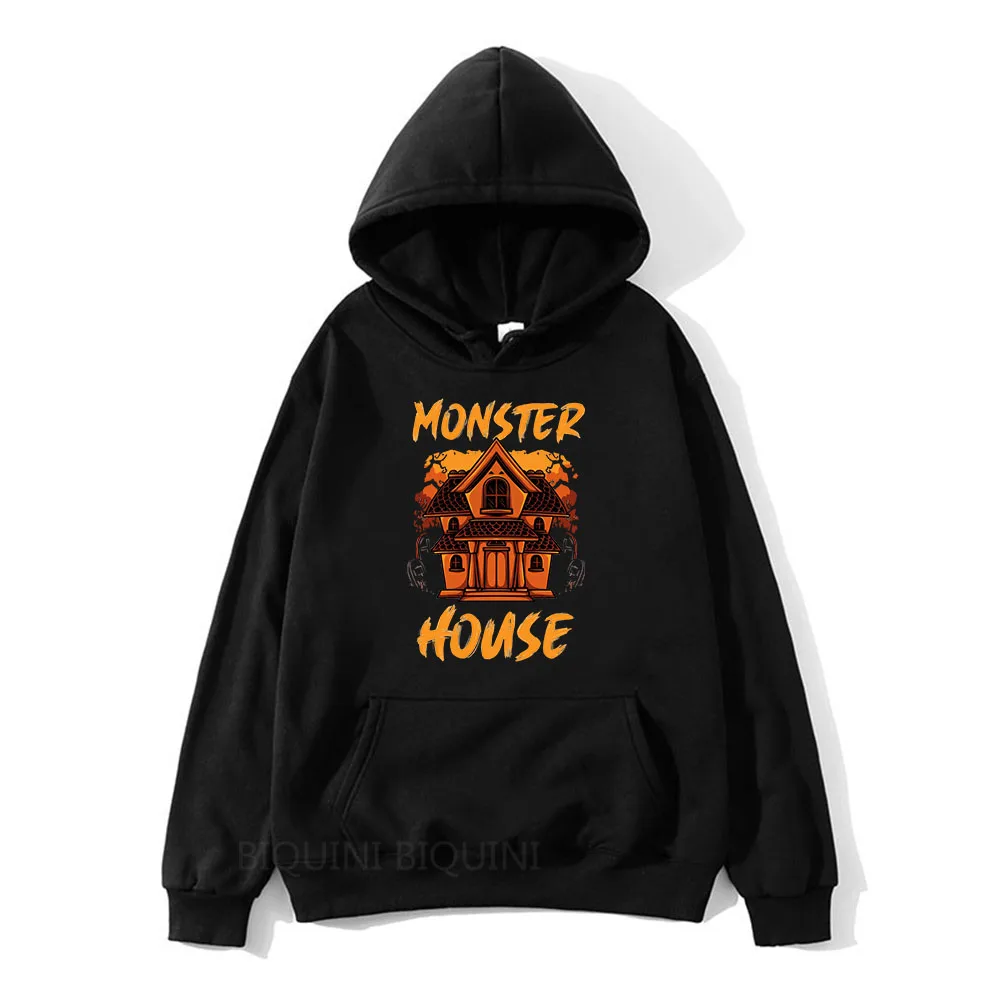 Monster House Cute Hooded Anime Print Harajuku Kawaii Soft Sweatshirt for Autumn/Winter Cartoon Casual Clothes Women/men Hoody