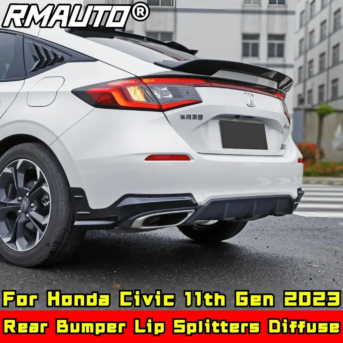 

For Honda Civic Hatchback 11th Gen 2023 Body Kit Rear Bumper Lip Splitters Diffuser Glossy Black Mugen Style Car Accessories