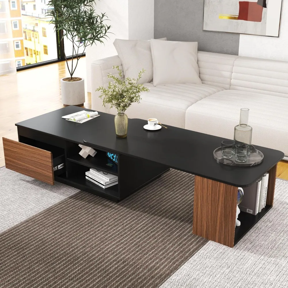 Expandable Coffee Table, Living Room Center Table, Two Storage Drawers, Large Rectangular Coffee Table, Suitable for Living