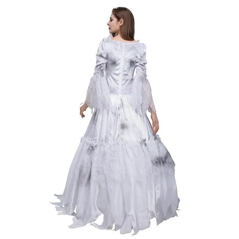 Retro Square Collar Long Skirt Cosplay loween Ghost Bride Performance Gown Wedding Dr Par Gown Fem Costume
