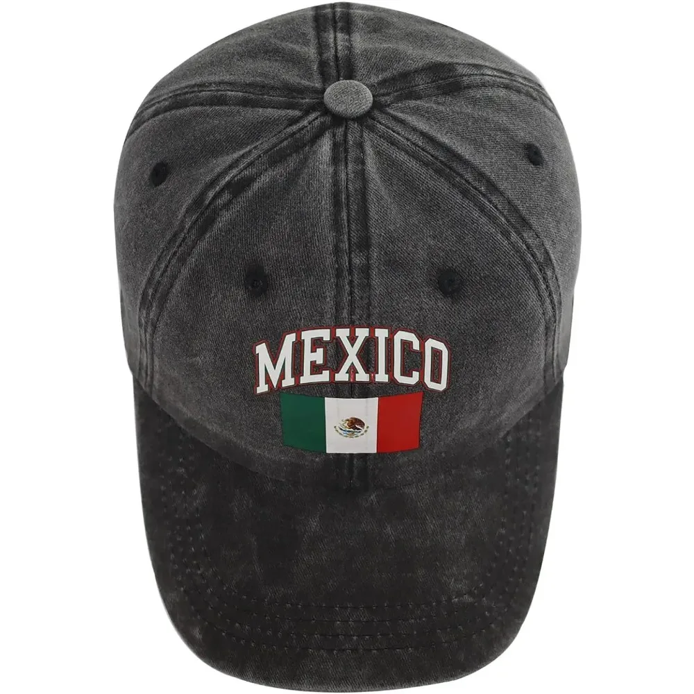 Mexico Flag Hat for Men Women, Print Adjustable Cotton Washed Mexican Patriotic Baseball Cap