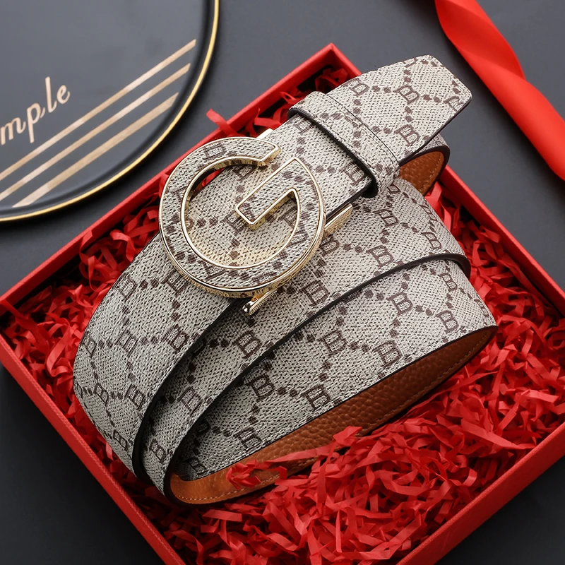 Luxury Men Double G Automatic Buckle PU Leather Belt Vintage B Monogram Print Waistband Business Dress Jeans Belt
