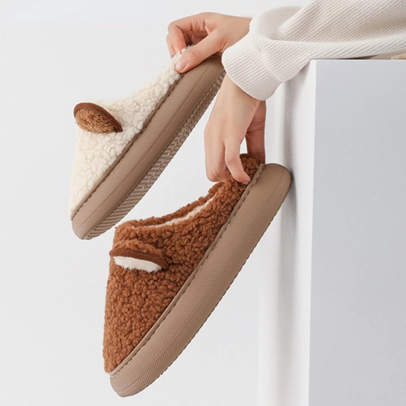 YOUPIN-女性用の厚手のソフトソールのスリッパ,暖かくて柔らかいぬいぐるみ,滑り止めの冬の靴,屋内スリッパ