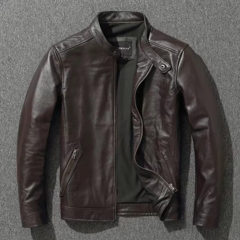 

Leather Motorcycle Jacket Men's Biker Clothing Moto Cowhide Coat Motorbiker Vintage Brown Leather Jacket Cafe Racer 6XL Big Size