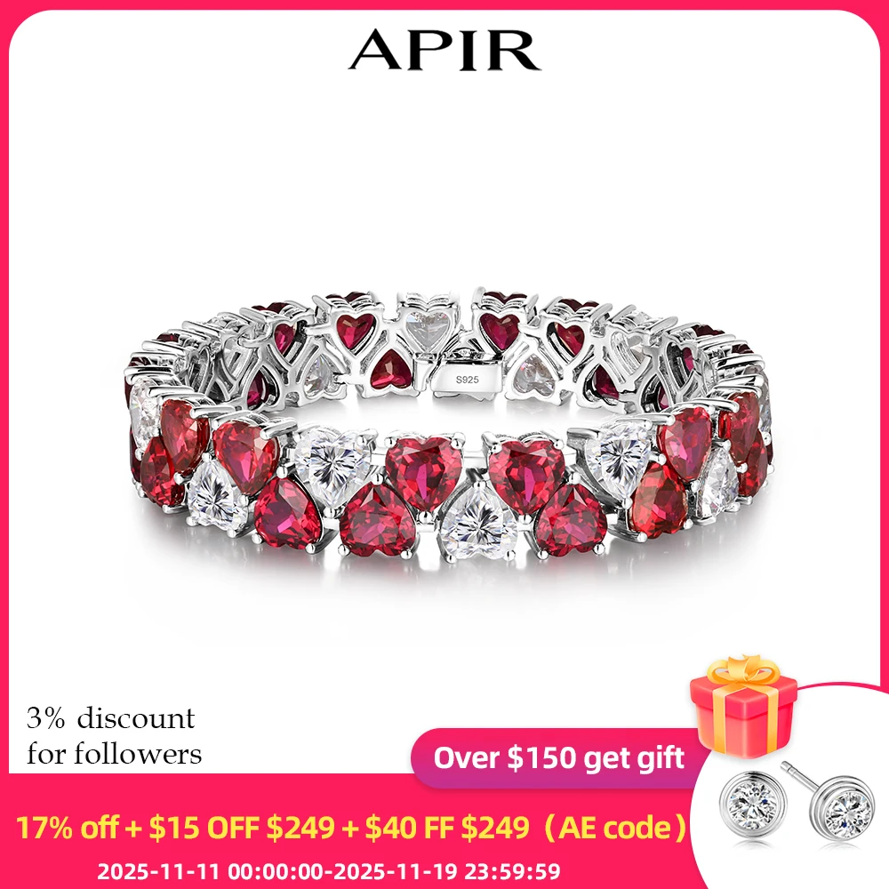 

APIR браслет с красными бриллиантами и высоким содержанием углерода в форме сердца для женщин, сверкающий браслет для вечеринки, годовщины свадьбы, женский подарок, роскошные ювелирные изделия