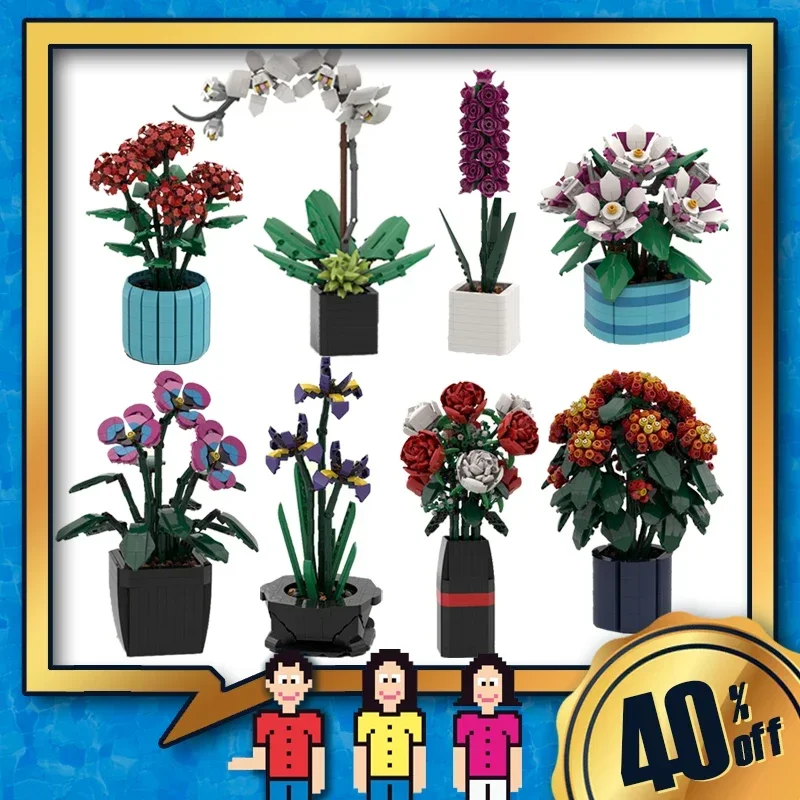 

flower decoration flores art flor vase girl's gift things toys for girls flower bouquet building blocks artificial flowers