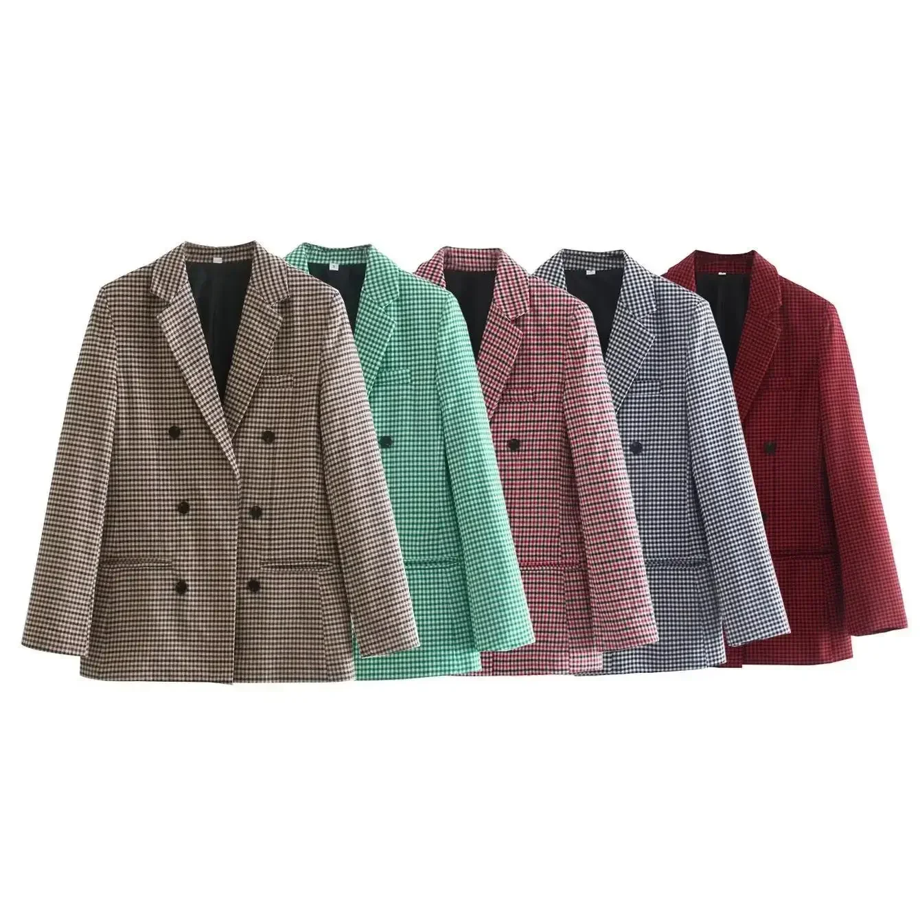 Blazer à carreaux élégant pour femmes, tenues de bureau, manteau à double boutonnage, haute qualité, automne, nouveau