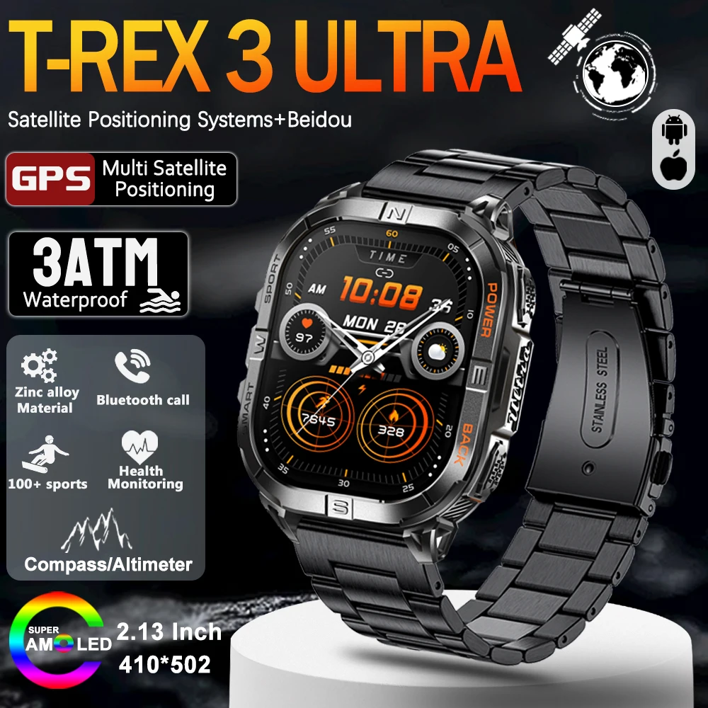 

Новинка 2025 года, встроенные GPS-смарт-часы, 2,13 дюйма, AMOLED-экран, компас, барометрический высотомер, светодиодный фонарик, 580 мАч, умные часы с BT-вызовом