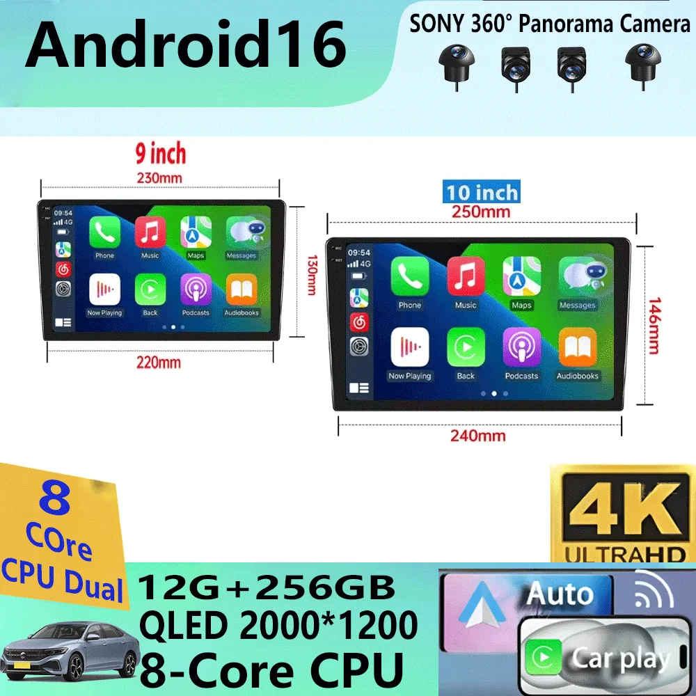 Android 16 For Univers Car Radio 2 Din Apple Carplay Automotive Multimedia Player GPS Android Auto IPS Screen RDS DSP Car Stereo