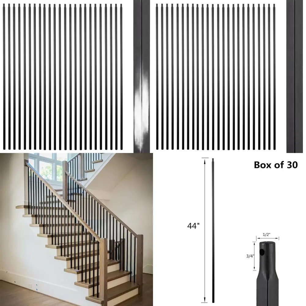 

Набор из 30 полых декоративных металлических балясин для винтовых лестниц - железные шпиндели 1/2 дюйма с матовым черным покрытием