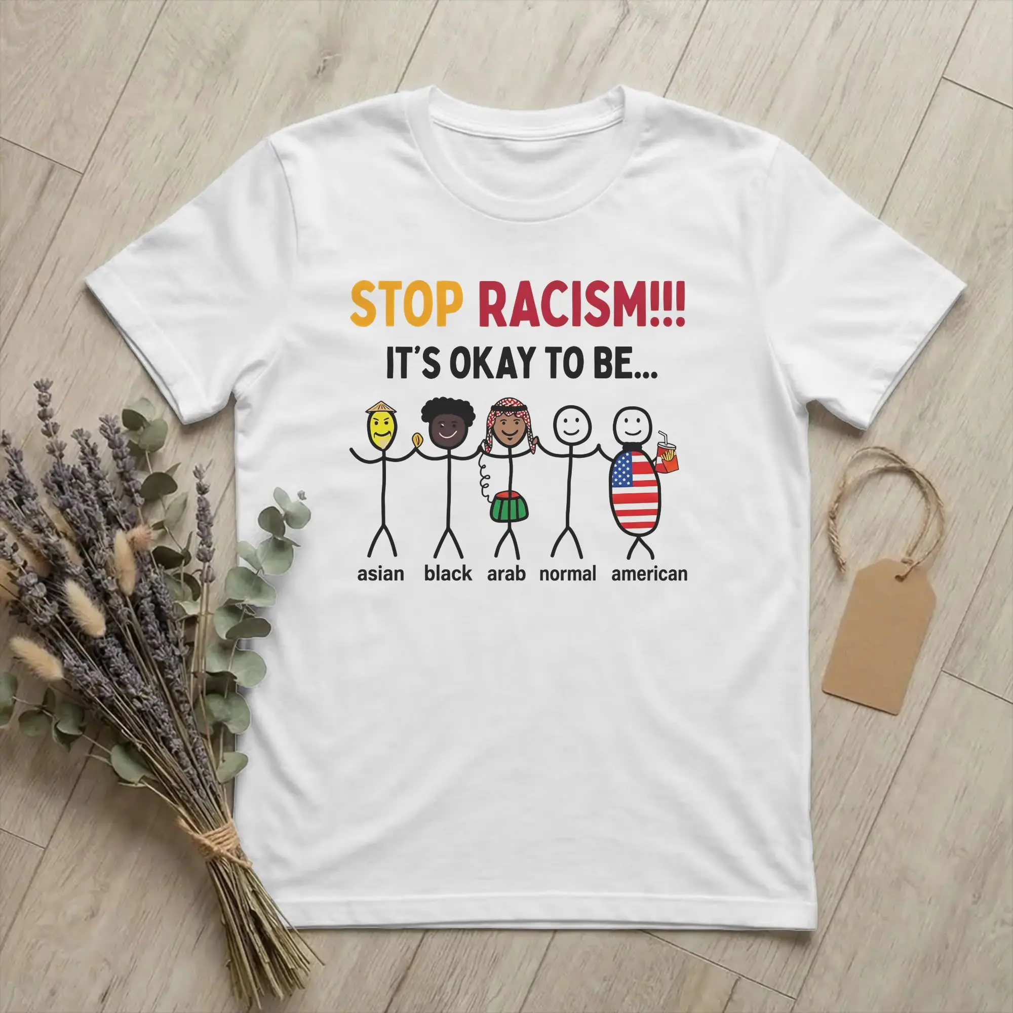 T-shirt unisexe en coton imprimé, col rond, manches courtes, Stop au racisme, égalité, anti-racisme, diversité, unité