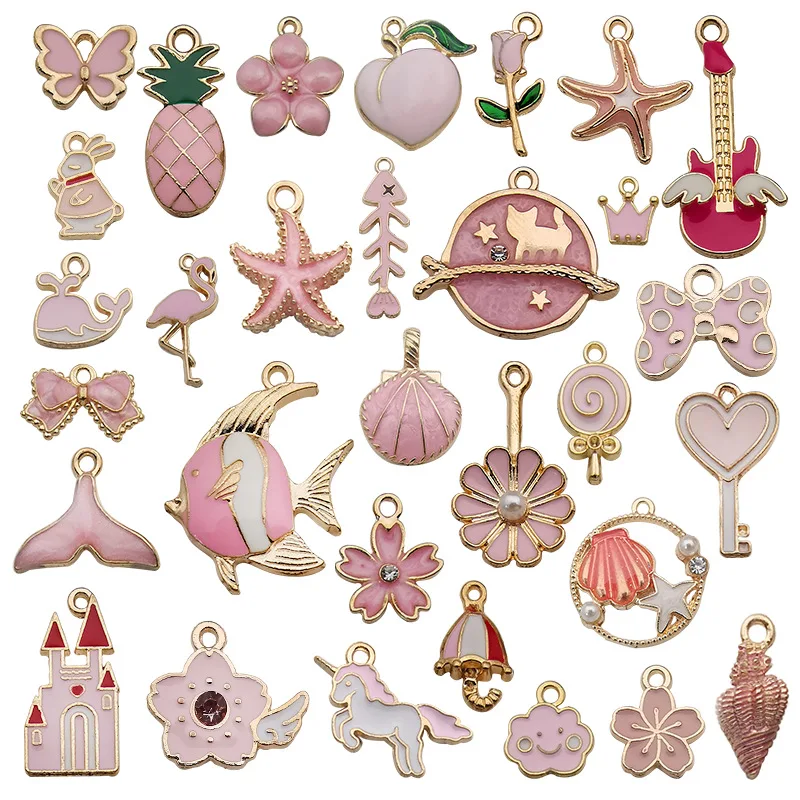 

31Pcs/Lot 7 Color Enamel Ocean Flower Animal Pentagram Alloy Small Pendant For Jewelry Making DIY Bracelet Earrings Necklace H