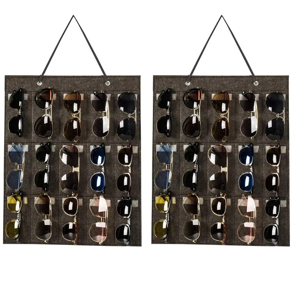 

2Pcs 15 Slots Sunglasses Display Hanging Bag Felt Wall-Mounted Glasses Organizer Foldable Dust Proof Eyeglasses Stand Holder