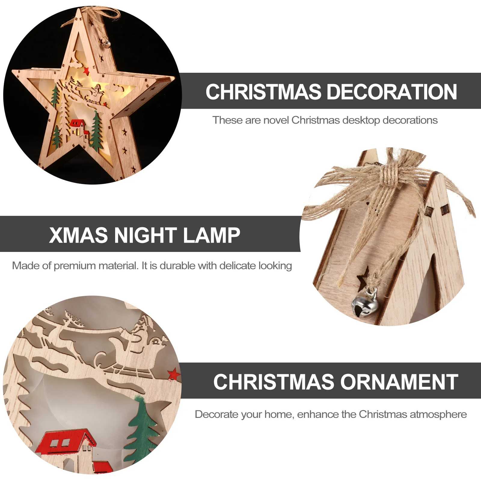 

1Pcs Christmas Glow Wood Ornament Luminous Star Shape Desktop Decoration Xmas Adornment for Home Shop Ktv Bar Light Up Ornament