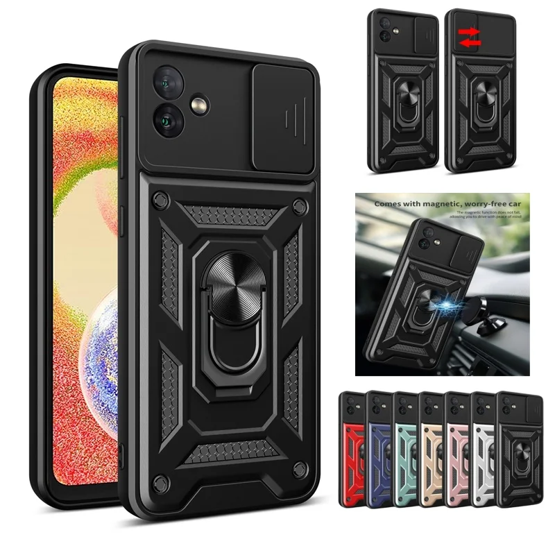 Slide Camera Lens Protector Armor Military Grade Ring Phone Case For Samsung Galaxy A04 A04E A04S A 04S A 04E Back Cover