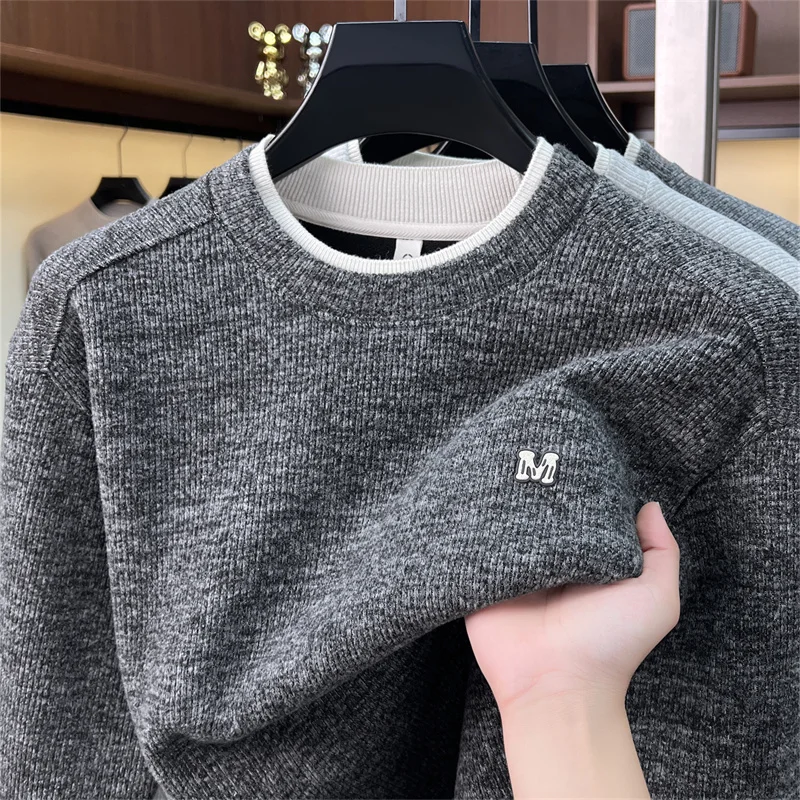Men's Exquisite Embroidered O-neck Knitted Sweater Autumn Winter Luxury Brand Soft Thick Warm Top Business Commuter Men's Wear