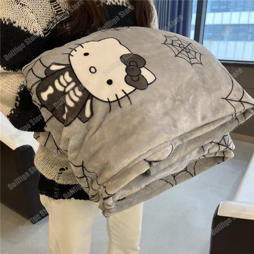 

2024 Halloween Ghost Hello Kitty Plush Cartoon Large Flannel Blanket Cute Cotton Sofa Nap Blanket Bed Sheet Christmas Gift