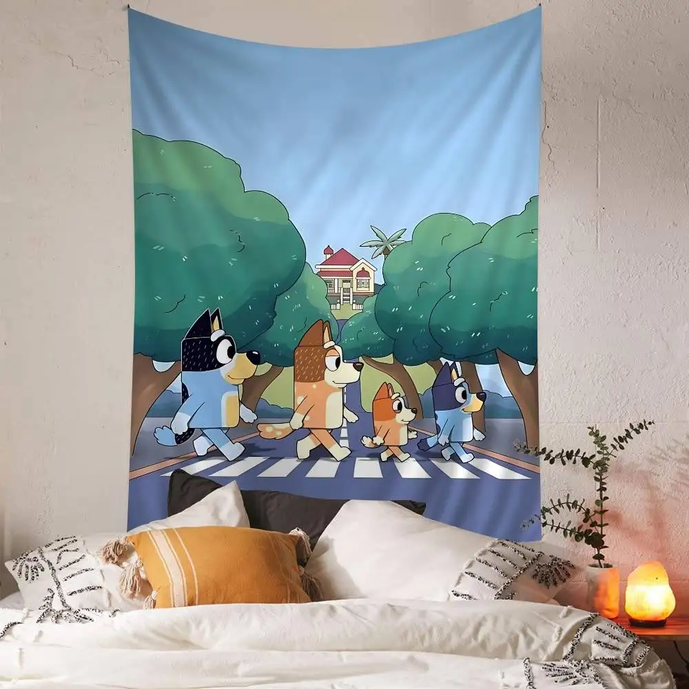 Cartoon B-Bluey Tapestry Art Printing Japanese Wall Tapestry Anime Wall Hanging Home Decor