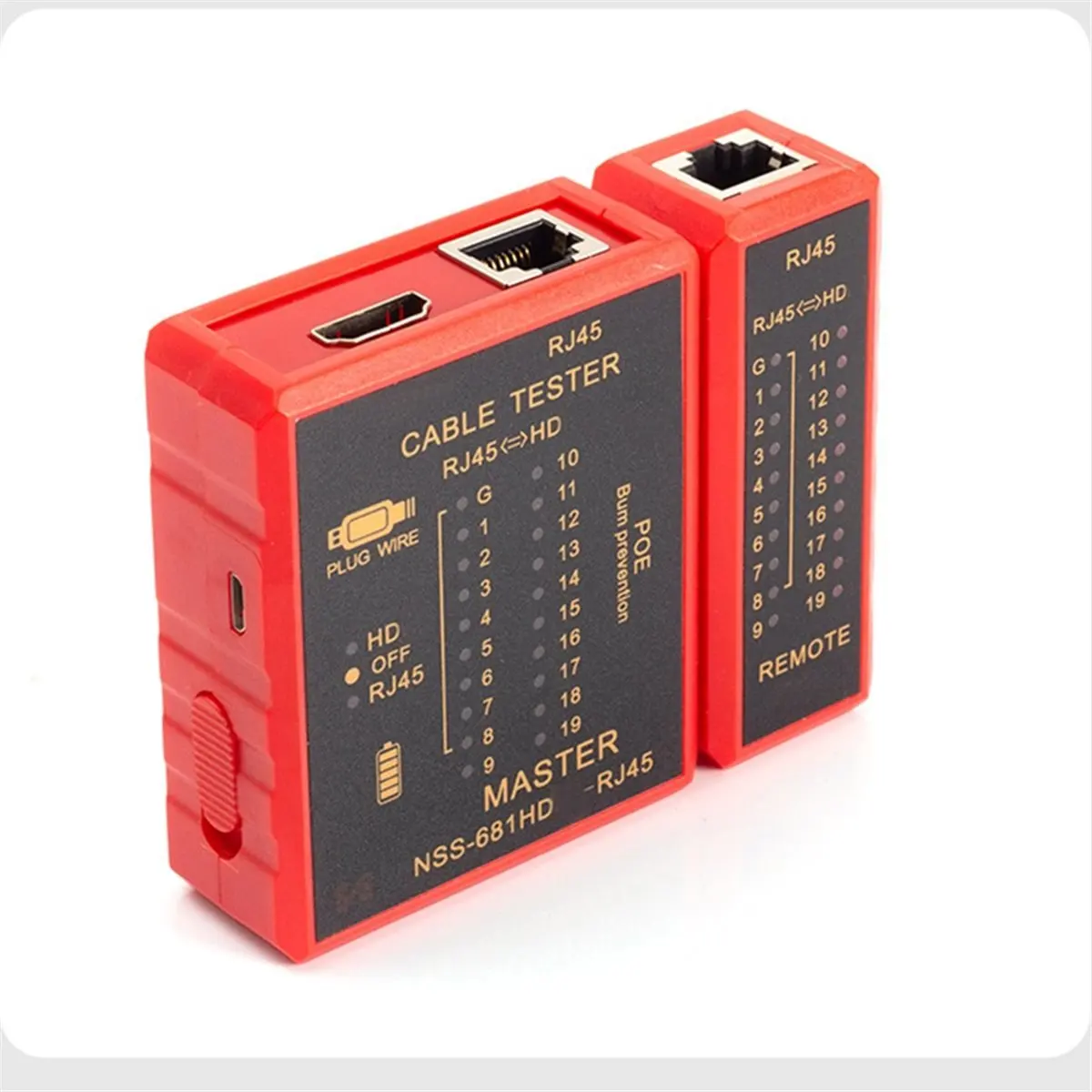 (PQWN) HDMI-Compatible Cable Tester RJ45 Network Cord Tester Anti Burn POE Protection Battery 8P8C 6P8C Transmitter Receiver