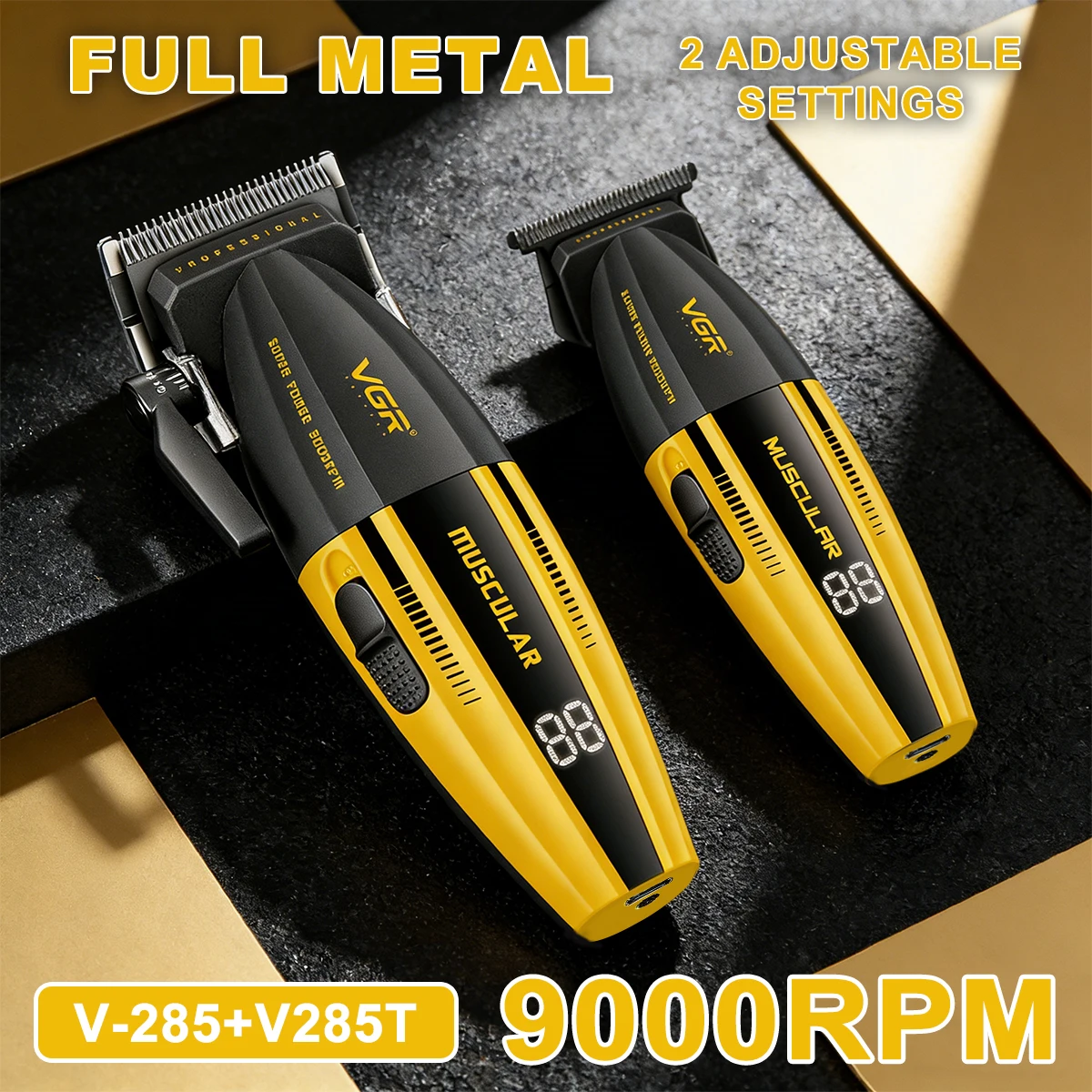 VGR Hair Clippers Men Professional Kit DLC Blade Full Metal 9000RPM Low Noise Cordless Barber Cutting Machines Kit