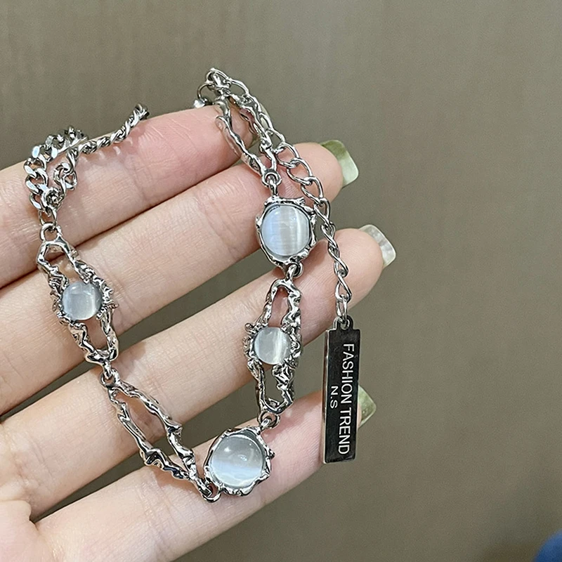 1pc Y2K INS Korean Fashion Tassel Pendant Bracelet Pulseras Gift Kiss Jewelry Kpop Titanium Steel Moonstone Bracelet For Women view 4