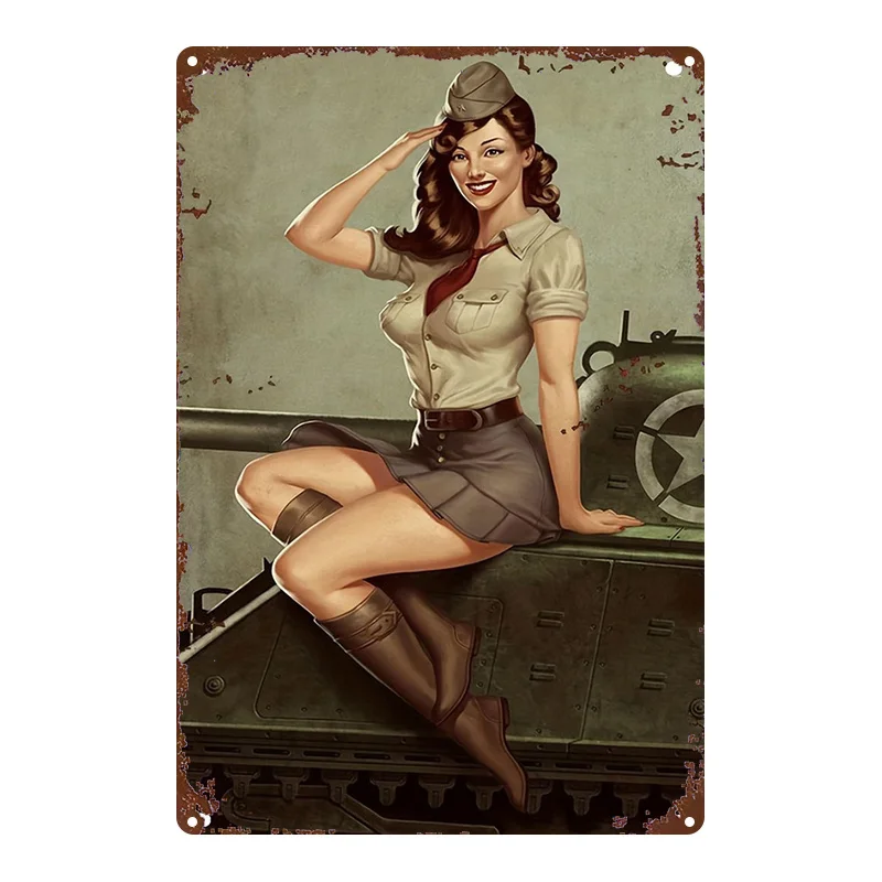 CIFBUY Vintage Military Beauty Aluminum Wall Art Waterproof Durable Rustproof Metal Decor for Home Bar Garage Club Restaurant